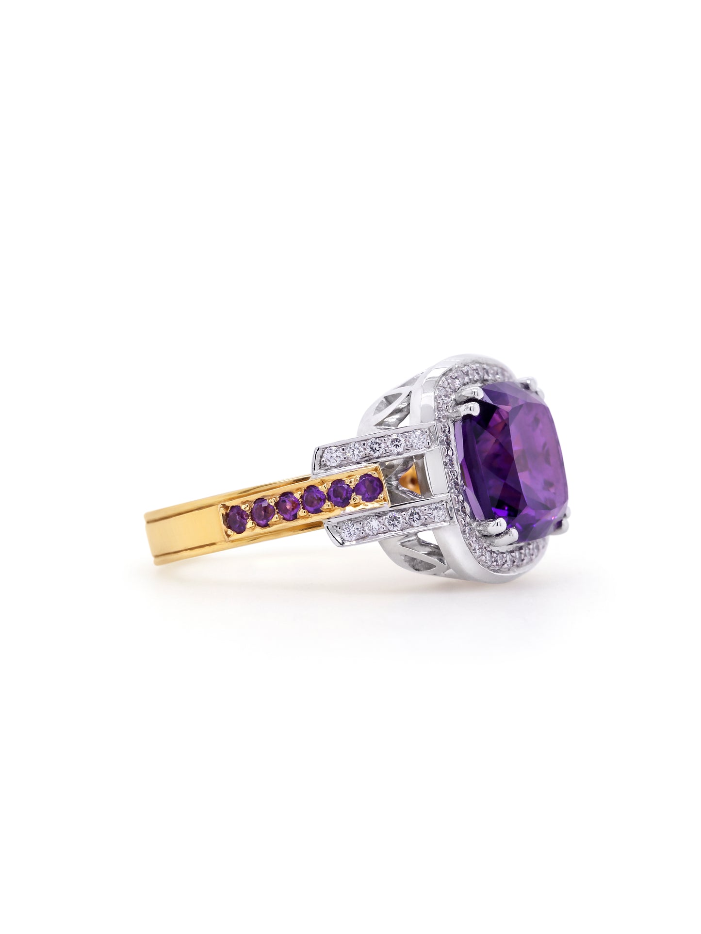 Georges Guillaume Ring, Amethyst & Diamond, 18 Carat 2 tone Gold.