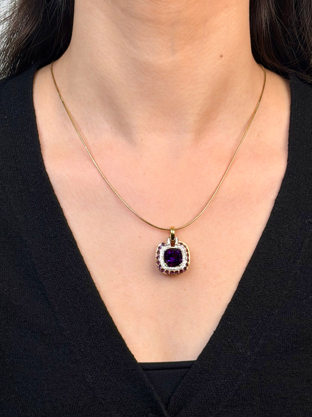 Georges Guillaume Designer Amethyst & Diamond 18K YG Pendant.