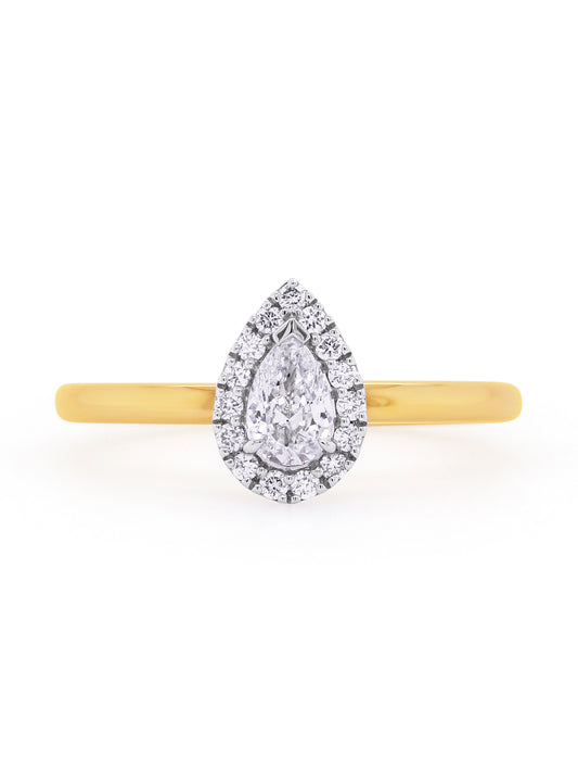 0.41 Carat Pear Cut Halo Diamond Ring in 18K Yellow Gold