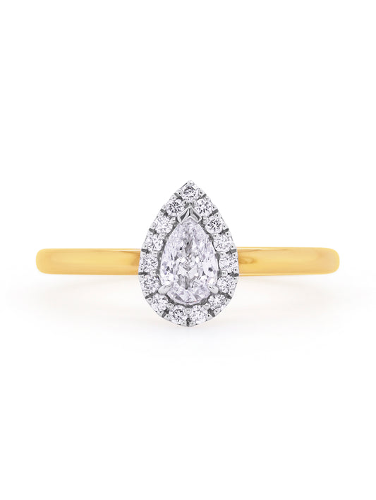 0.41 Carat Pear Cut Halo Diamond Ring in 18K Yellow Gold