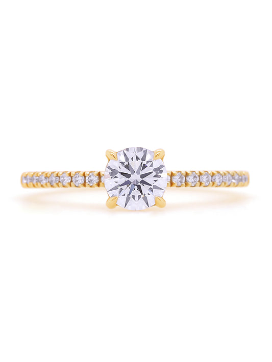 Lab Grown 0.70 Carat Round Diamond Ring Set in 18 Carat Yellow Gold