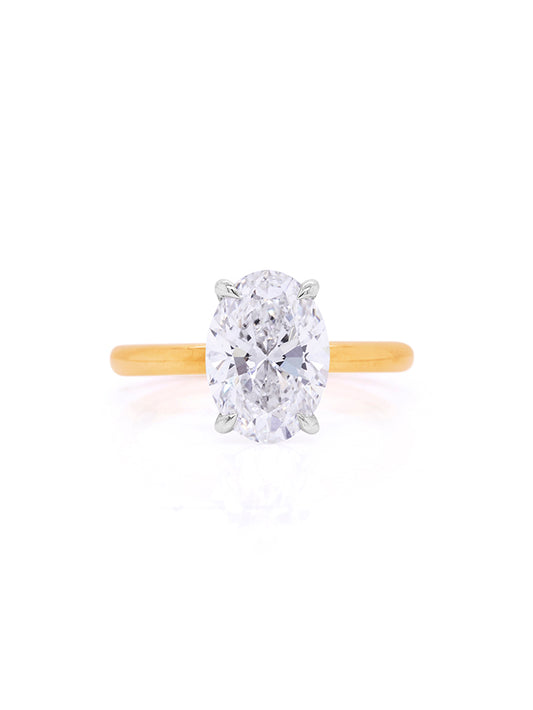 Oval Lab Grown Solitaire Diamond Ring in 18 Carat Yellow Gold T=3.02ct