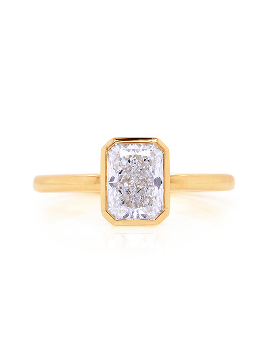 Radiant Cut Lab Grown Solitaire Diamond Ring, 18K Yellow Gold T=1.50ct