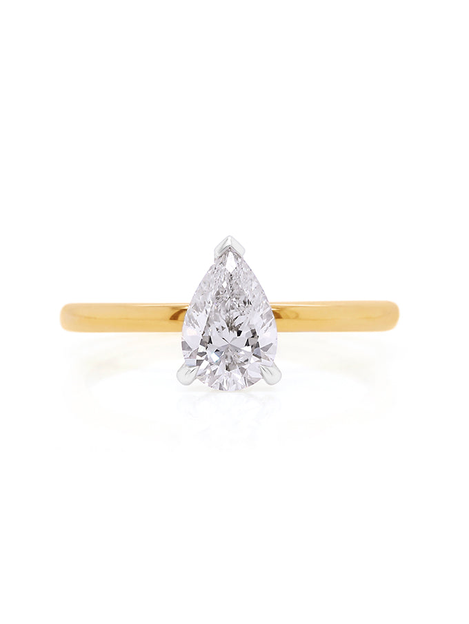 Lab Grown Pear Cut 1.01ct Diamond Ring in 18 Carat Yellow Gold