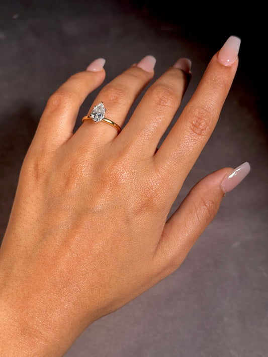 Lab Grown Pear Diamond Ring, 18K Yellow Gold
