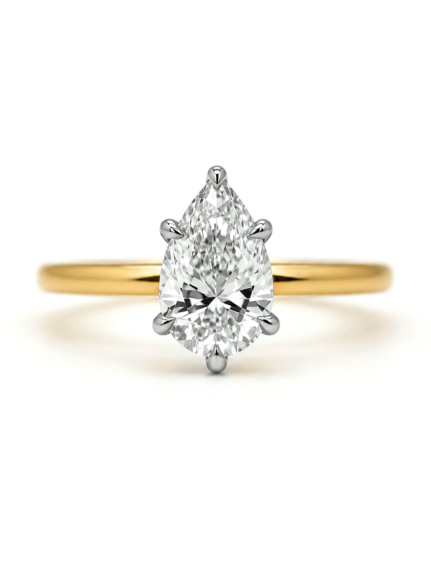 Lab Grown Pear Diamond Ring, 18K Yellow Gold