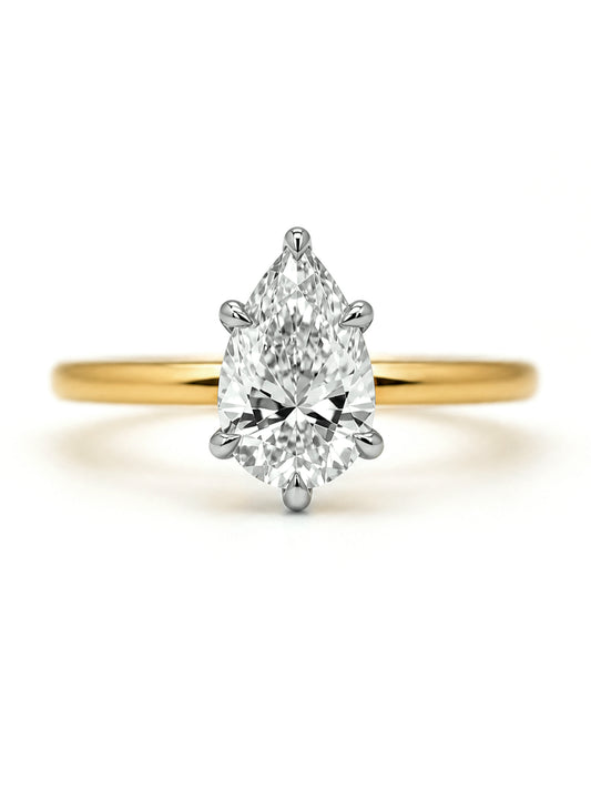 Lab Grown Pear Diamond Ring, 18K Yellow Gold