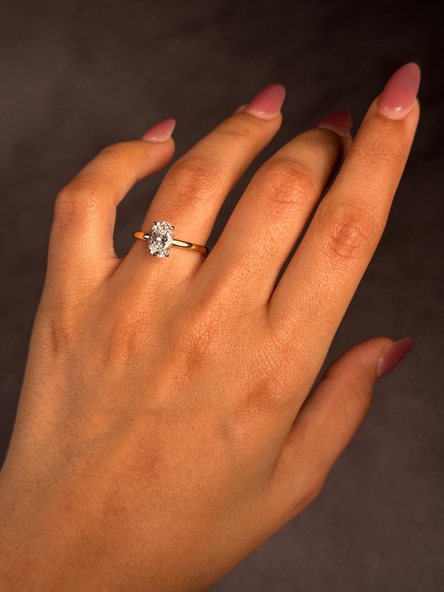 Lab Grown Oval Diamond 1.50ct Ring, 18K Yellow & White Gold.