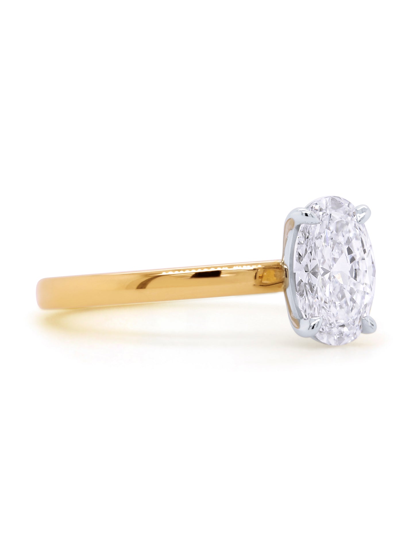 Lab Grown Oval Diamond 1.50ct Ring, 18K Yellow & White Gold.