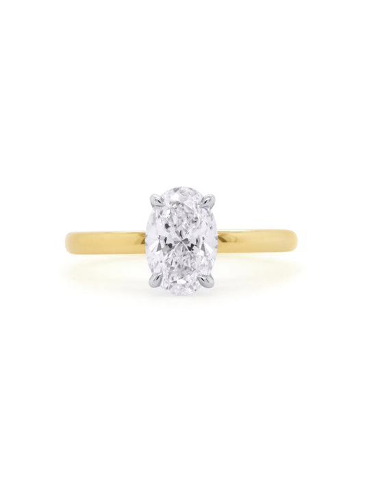 Lab Grown Oval Diamond 1.50ct Ring, 18K Yellow & White Gold.
