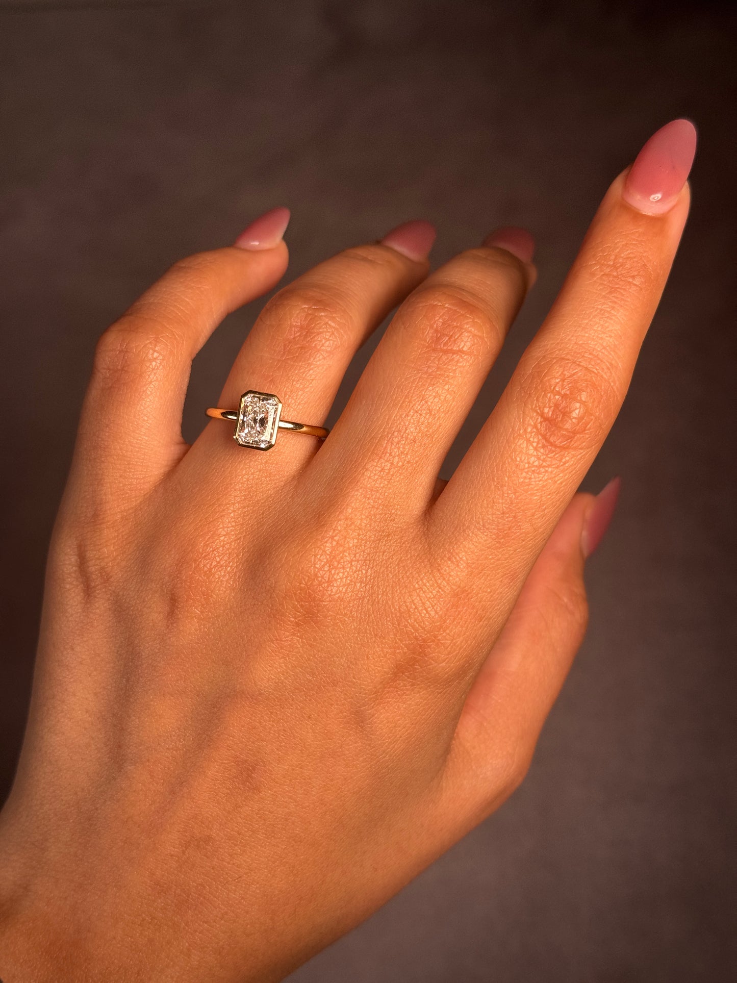 Radiant Cut Lab Grown Solitaire Diamond Ring, 18K Yellow Gold T=1.50ct