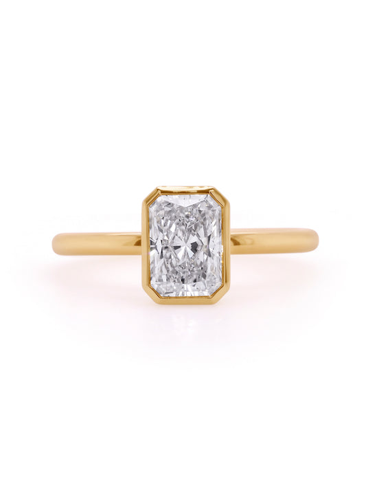 Radiant Cut Lab Grown Solitaire Diamond Ring, 18K Yellow Gold T=1.50ct