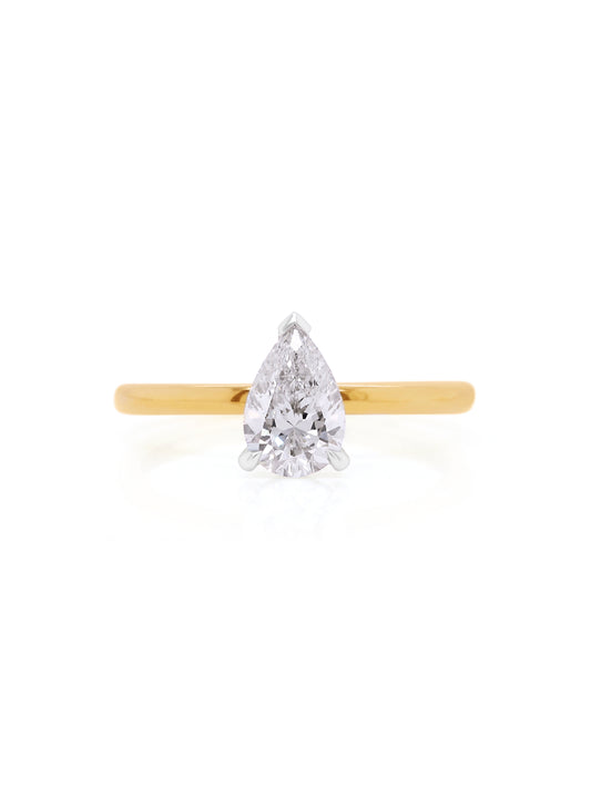 Lab Grown Pear Cut 1.01ct Diamond Ring in 18 Carat Yellow Gold
