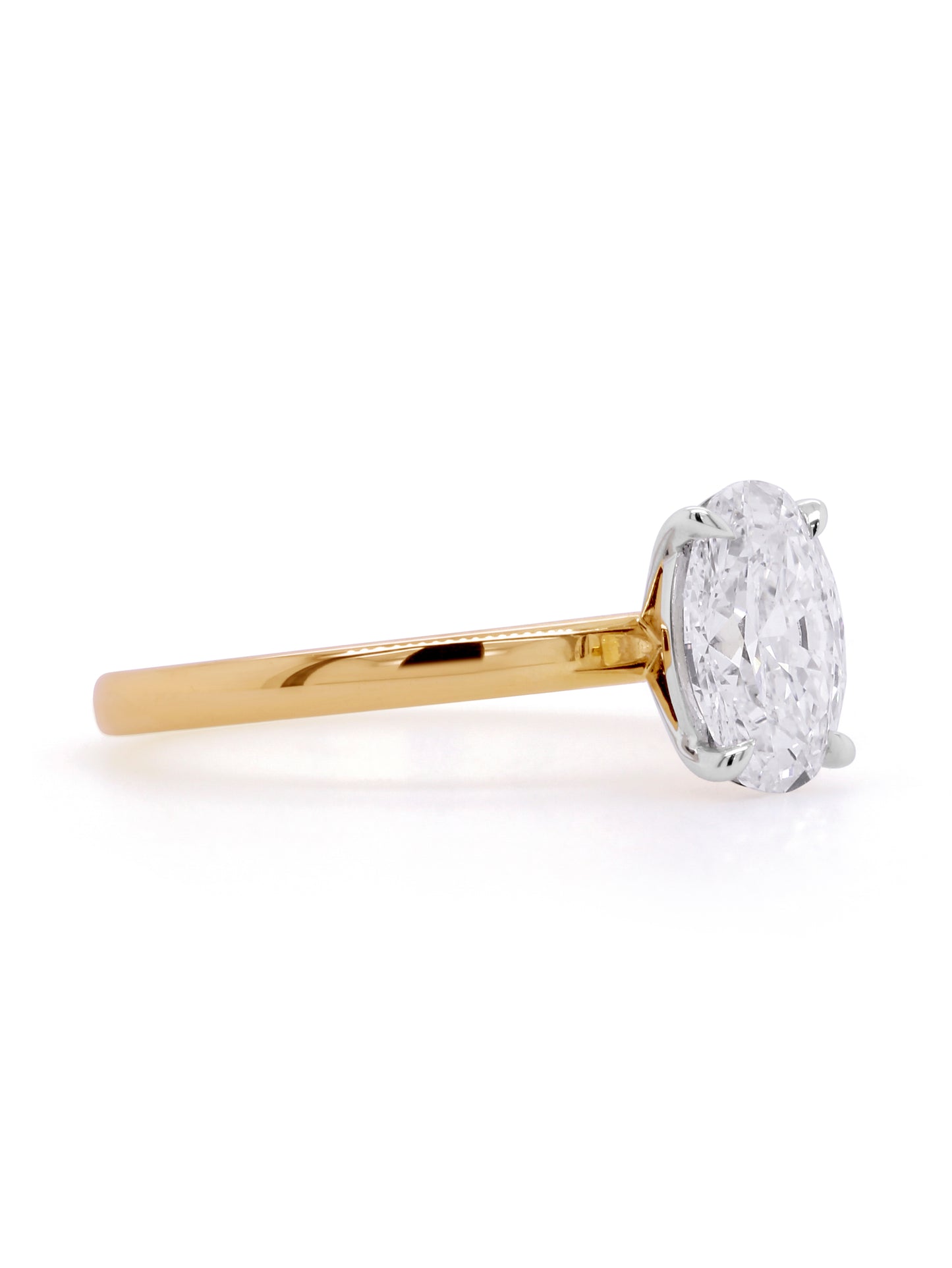 Lab Grown Oval Diamond 1.51ct Ring, 18K Yellow & White Gold.