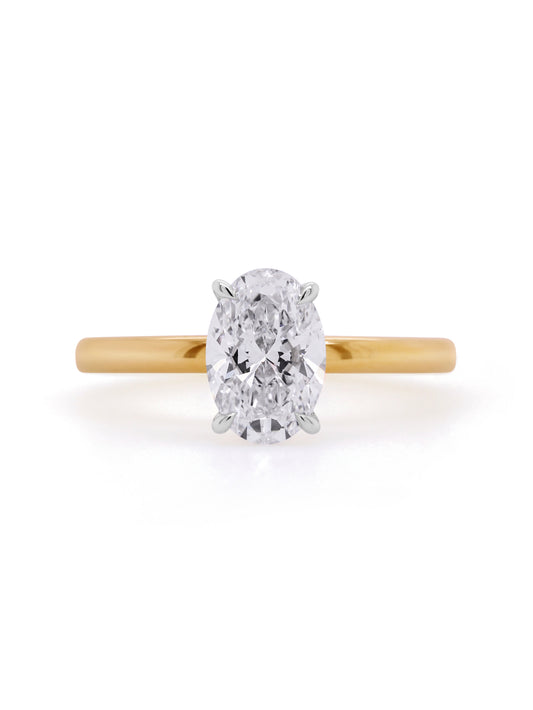 Lab Grown Oval Diamond 1.50ct Ring, 18K Yellow & White Gold.