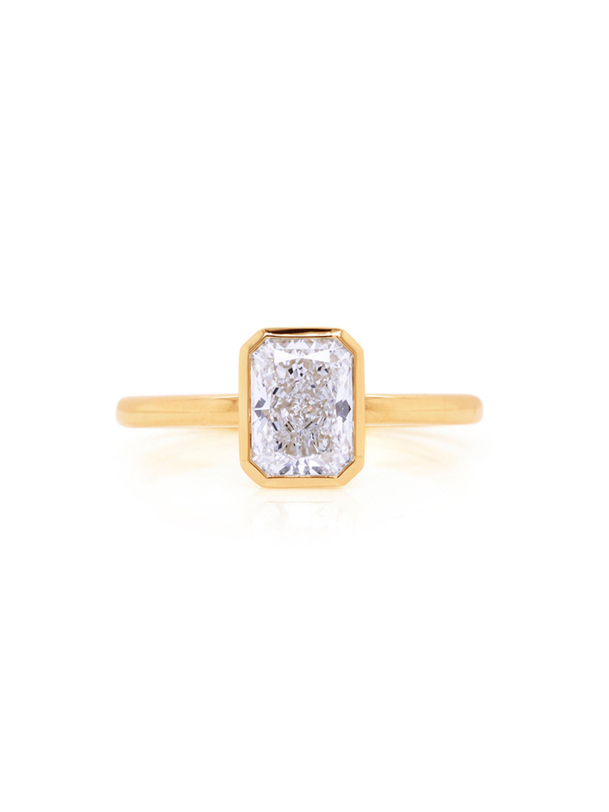 Radiant Cut Lab Grown Solitaire Diamond Ring, 18K Yellow Gold T=1.50ct