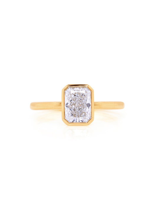 Radiant Cut Lab Grown Solitaire Diamond Ring, 18K Yellow Gold T=1.50ct