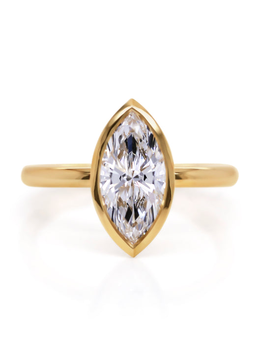 Marquise Lab Grown Diamond Ring in 18 Carat Yellow Gold T=1.87ct