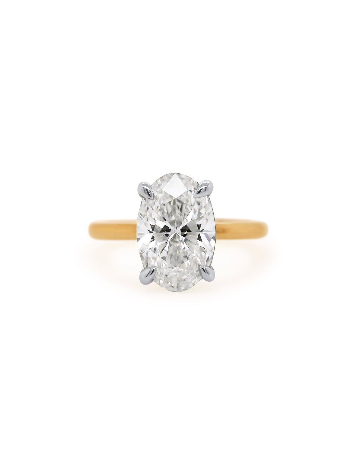 Lab Grown Oval Diamond Ring in 18 Carat Yellow Gold, T=2.00ct.
