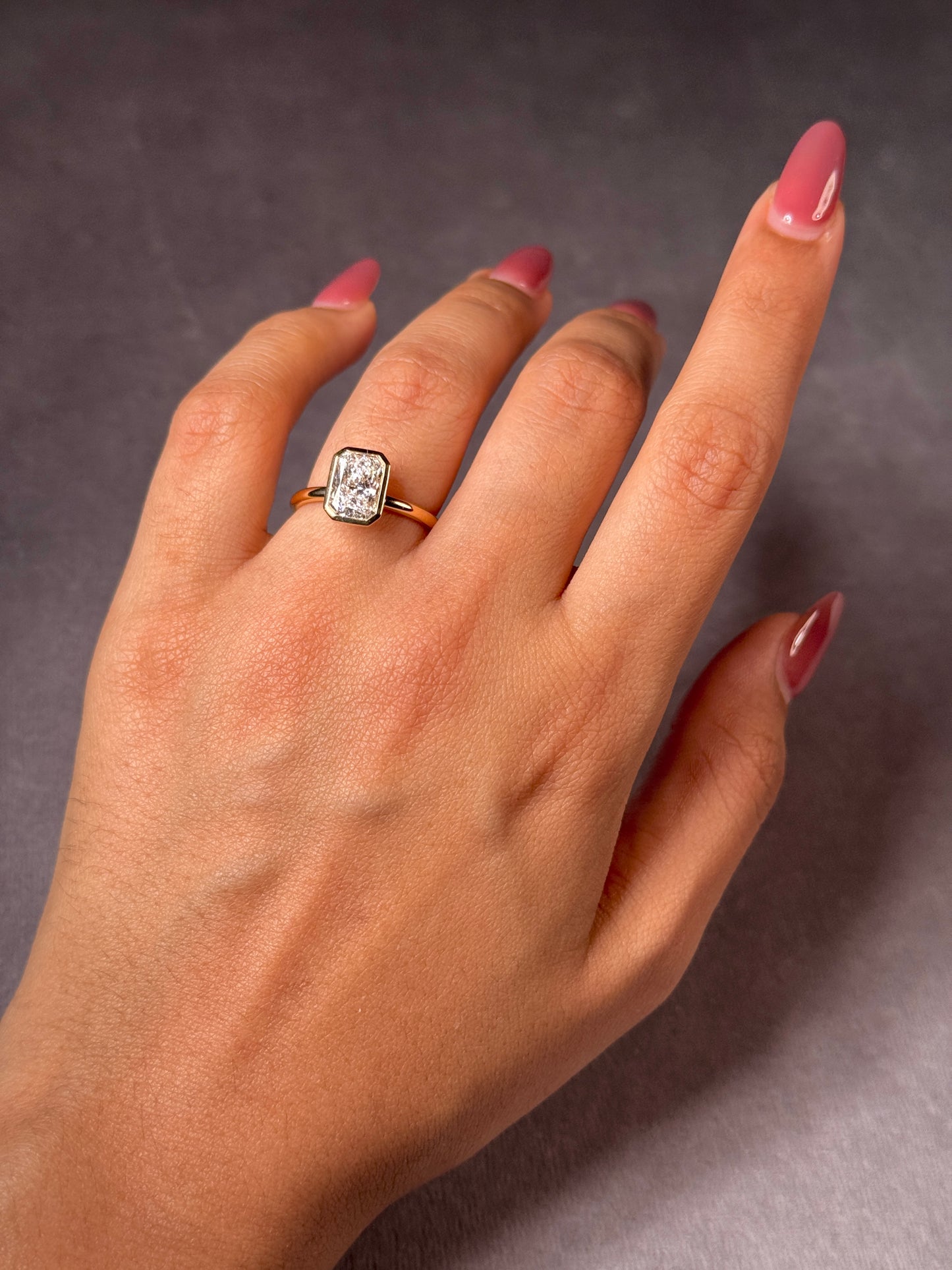 Lab Grown Radiant Cut Solitaire Diamond Ring, 18K Yellow Gold T=2.02ct