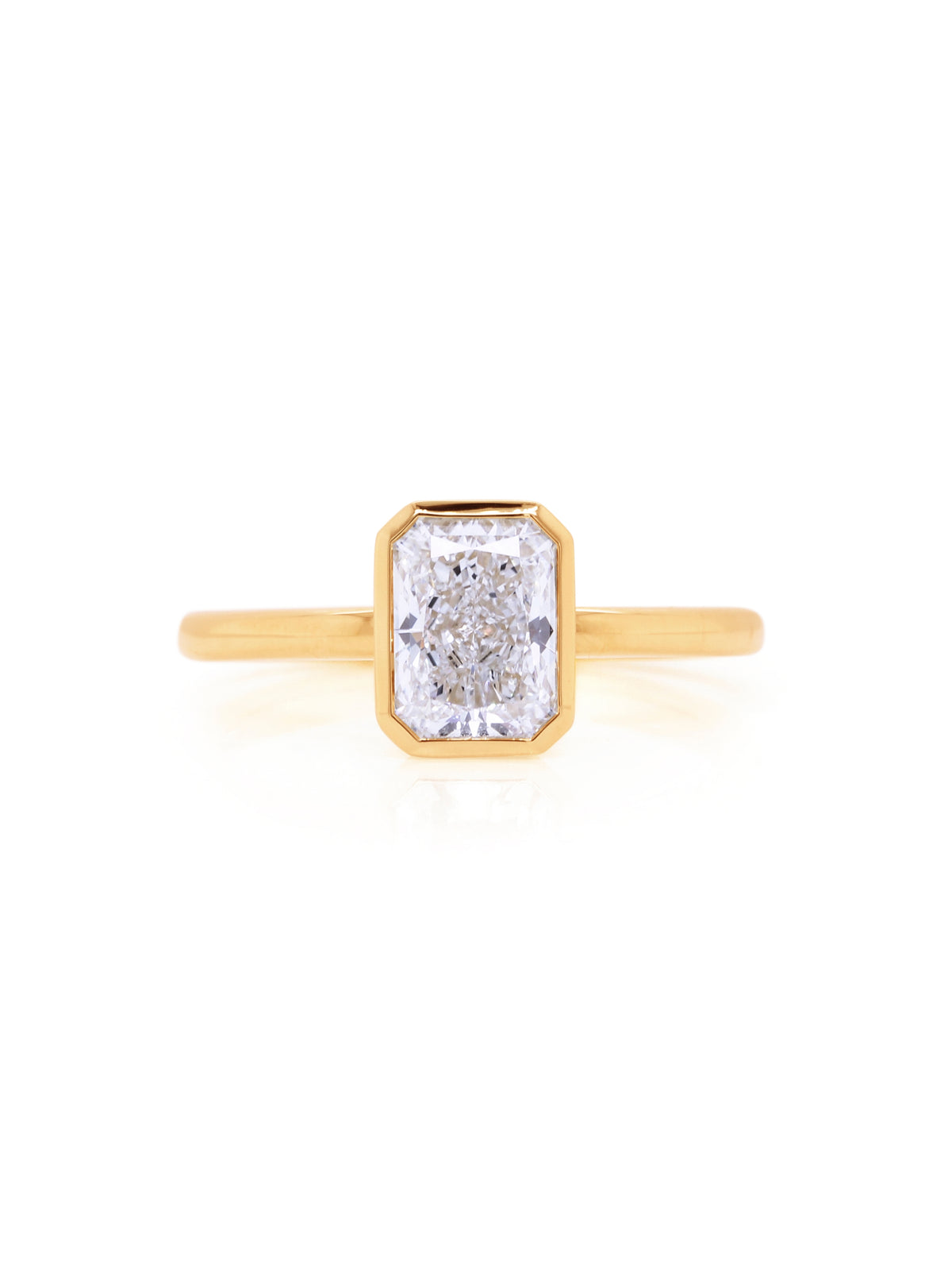 Lab Grown Radiant Cut Solitaire Diamond Ring, 18K Yellow Gold T=2.02ct