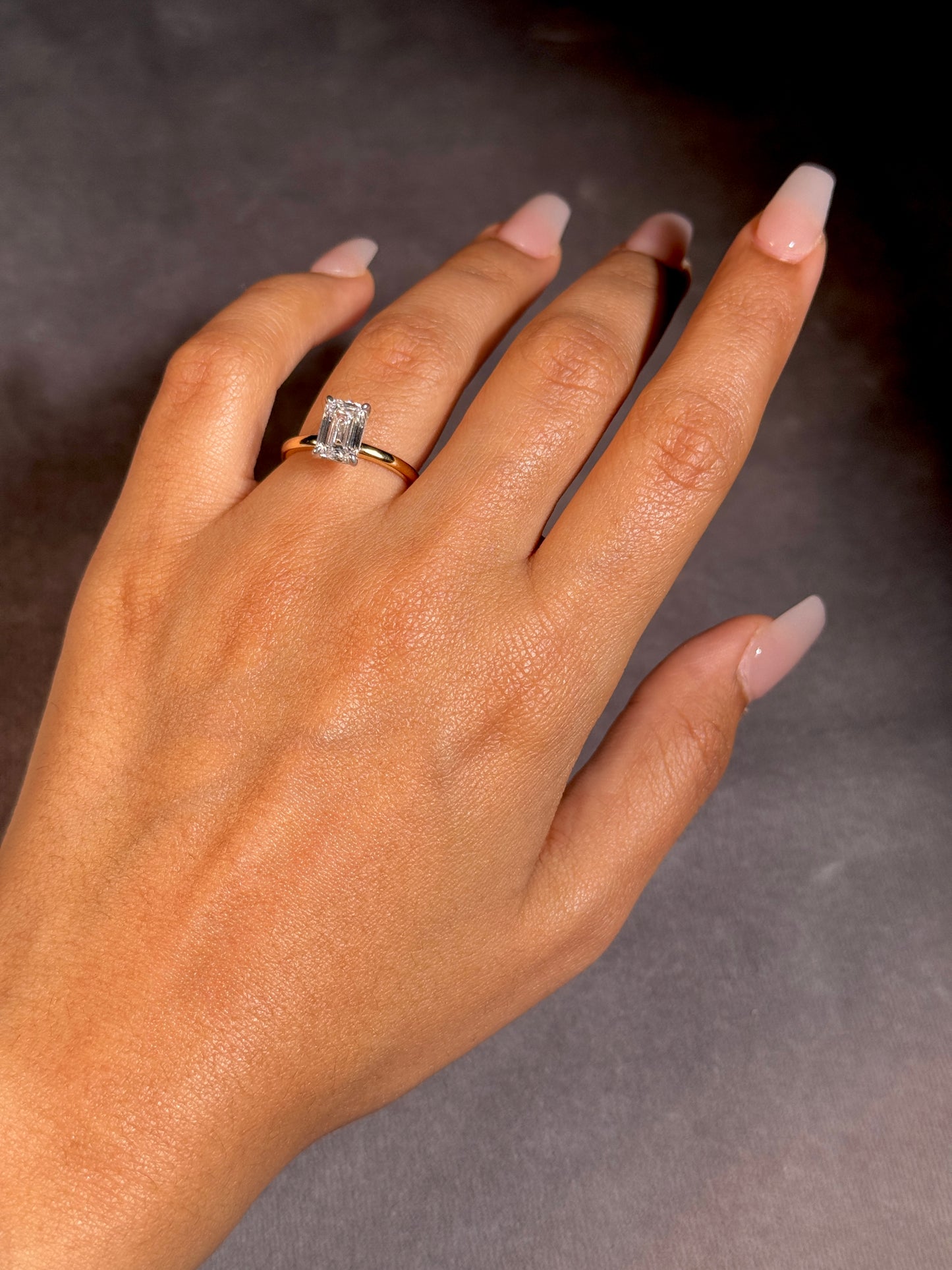 Lab Grown Emerald Cut Diamond Solitaire Ring, 18K Yellow Gold T=2.08ct