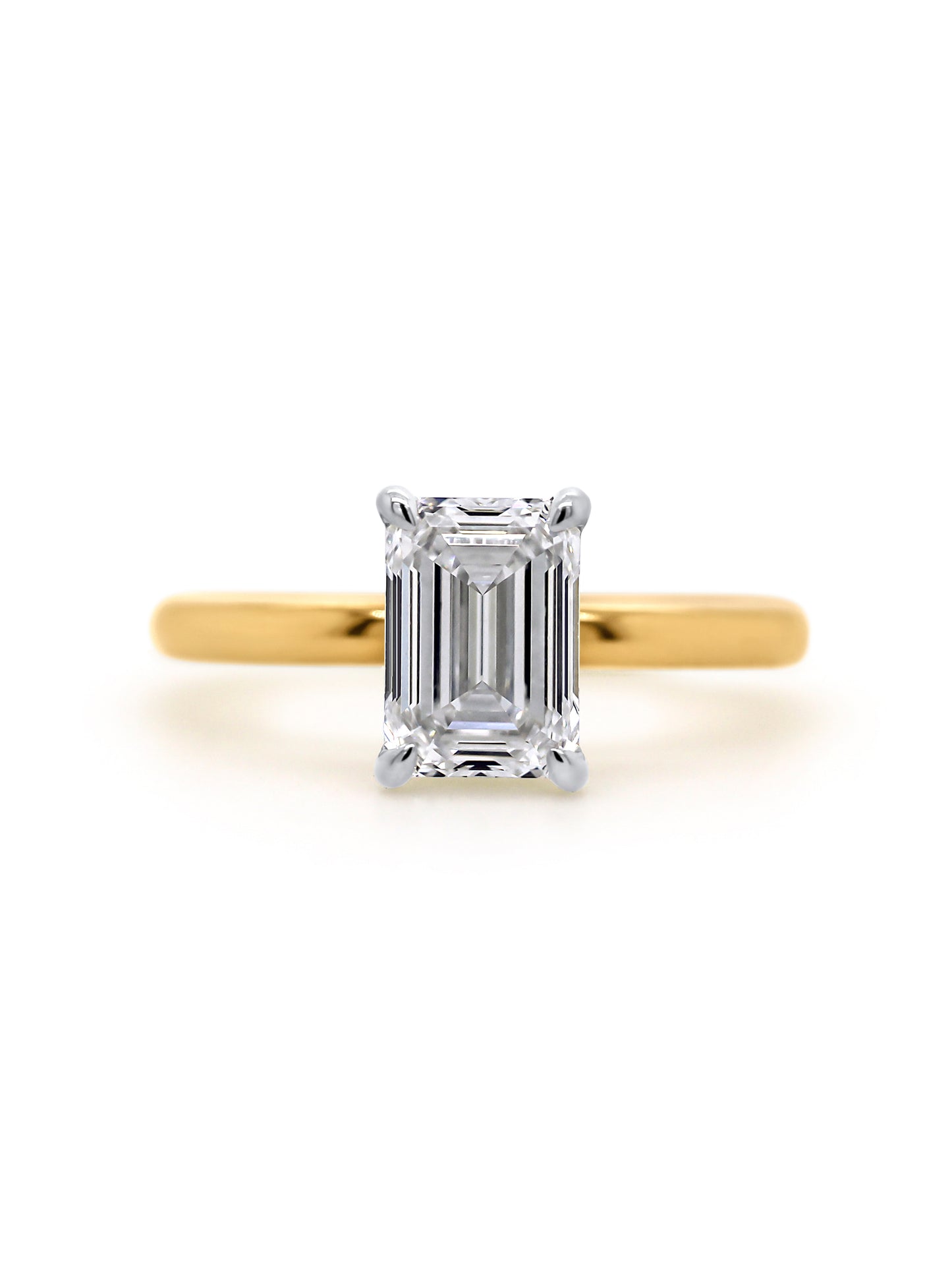 Lab Grown Emerald Cut Diamond Solitaire Ring, 18K Yellow Gold T=2.08ct