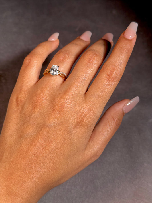 Lab Grown Oval Diamond Set Ring, 18 Carat Yellow Gold