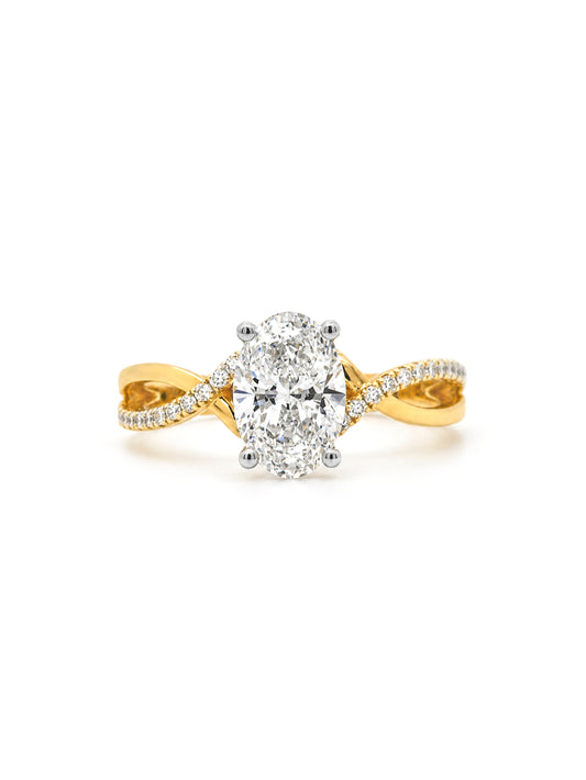 Lab Grown Oval Diamond Set Ring, 18 Carat Yellow Gold, T=1.63ct.
