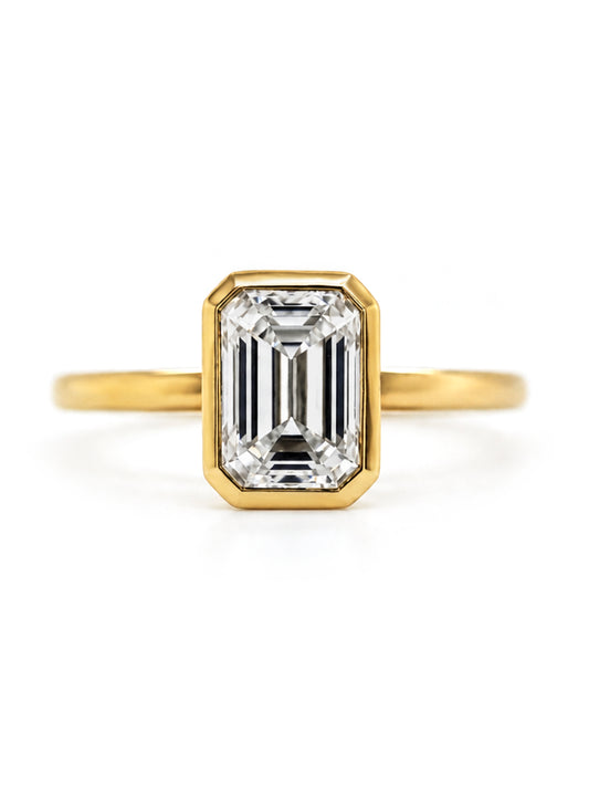 Lab Grown 2.00ct Emerald Cut Solitaire Diamond Ring, 9K Yellow Gold