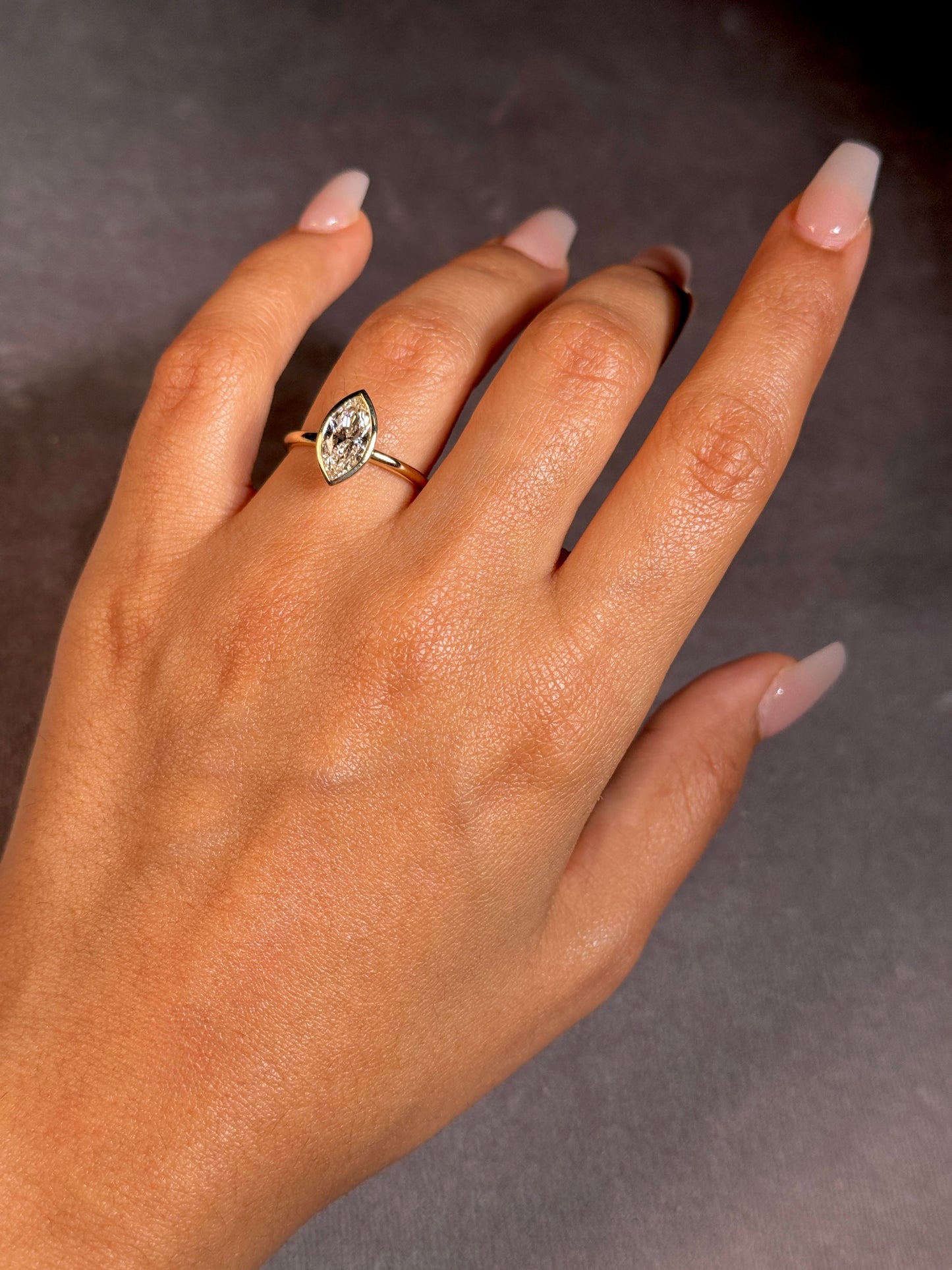 Marquise Lab Grown Diamond Ring in 9 Carat Yellow Gold T=1.51ct