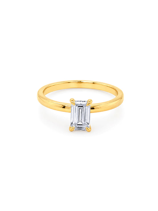 Lab Grown 0.90ct Emerald Cut Solitaire Diamond Ring, 18K Yellow Gold