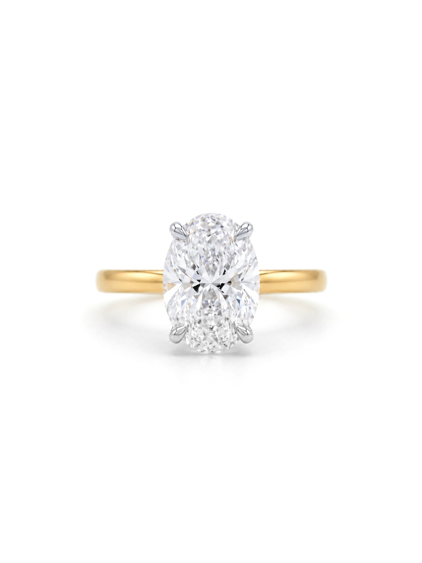 Lab Grown Oval Diamond Ring in 18 Carat Yellow Gold, T=5.37ct.