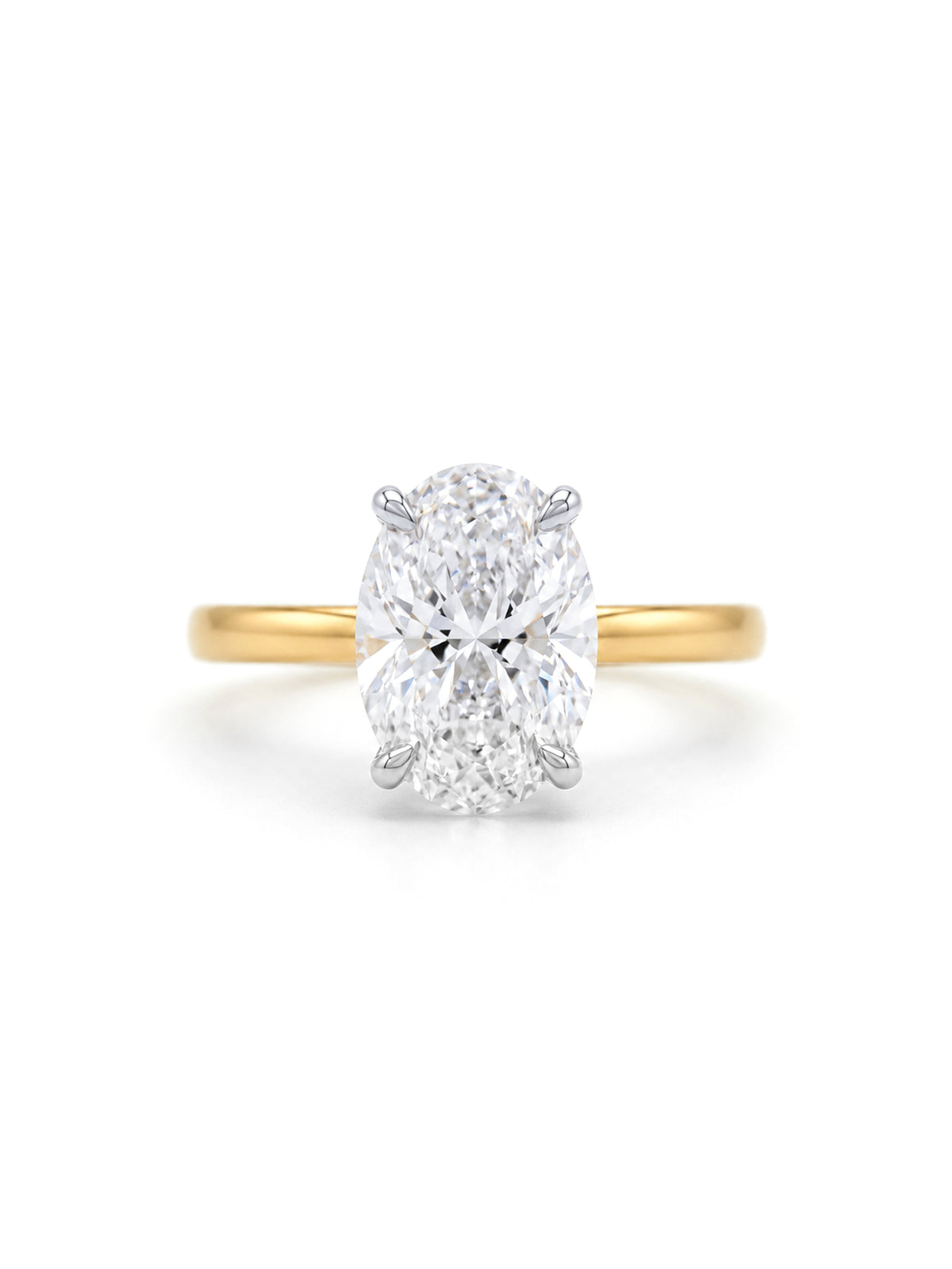 Lab Grown Oval Diamond Ring in 18 Carat Yellow Gold, T=5.37ct.