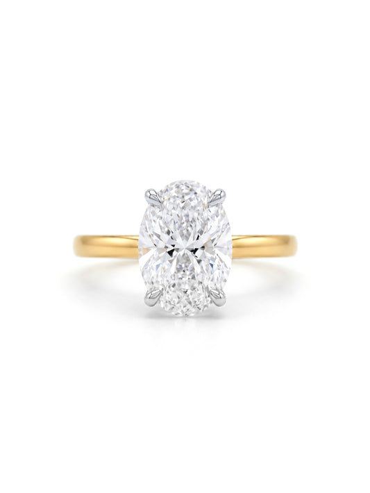 Lab Grown Oval Diamond Ring in 18 Carat Yellow Gold, T=5.37ct.