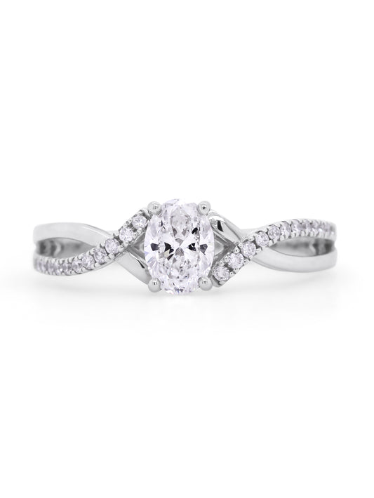 Oval Diamond Set Ring, 18k White Gold