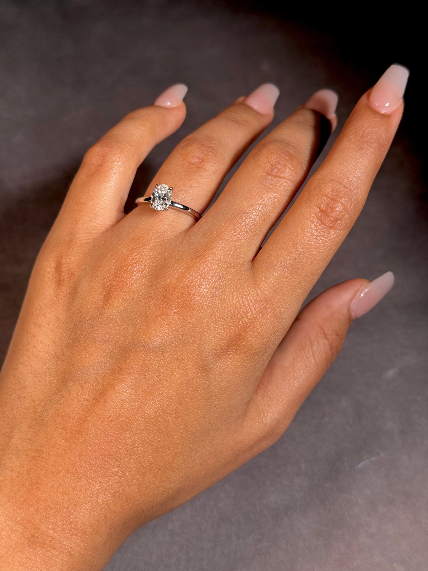Lab Grown Oval Cut Solitaire Diamond Ring, 18K White Gold, T=1.00ct.