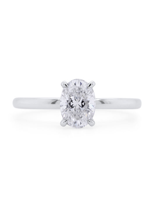 Lab Grown Oval Cut Solitaire Diamond Ring, 18K White Gold, T=1.00ct.