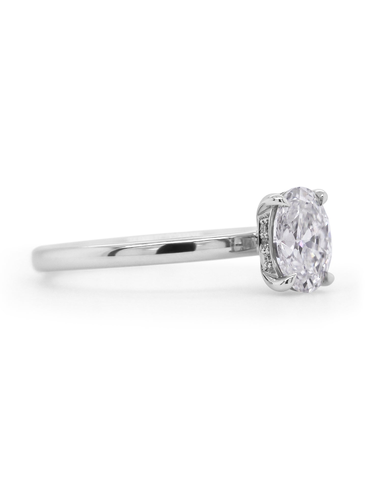 Lab Grown Oval Cut Solitaire Diamond Ring, 18K White Gold, T=1.00ct.