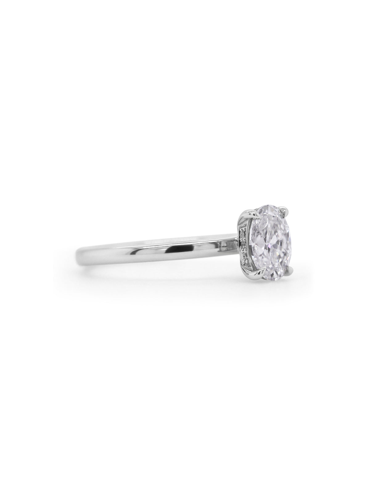 Lab Grown Oval Cut Solitaire Diamond Ring, 18K White Gold, T=1.00ct.