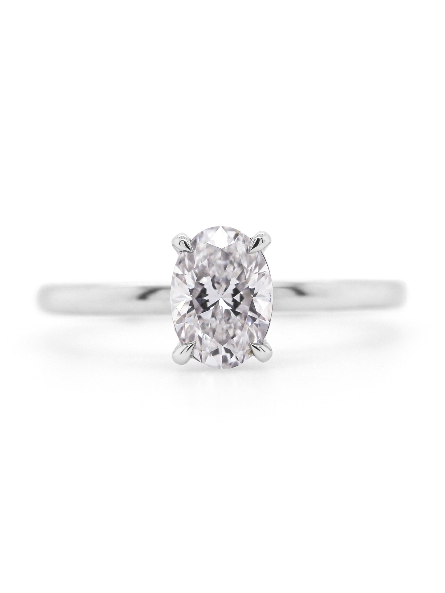 Lab Grown Oval Cut Solitaire Diamond Ring, 18K White Gold, T=1.00ct.