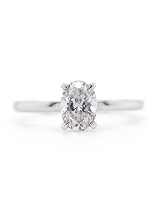 Lab Grown Oval Cut Solitaire Diamond Ring, 18K White Gold, T=1.00ct.