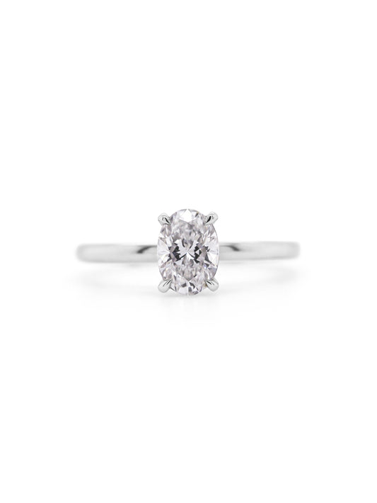 Lab Grown Oval Cut Solitaire Diamond Ring, 18K White Gold, T=1.00ct.