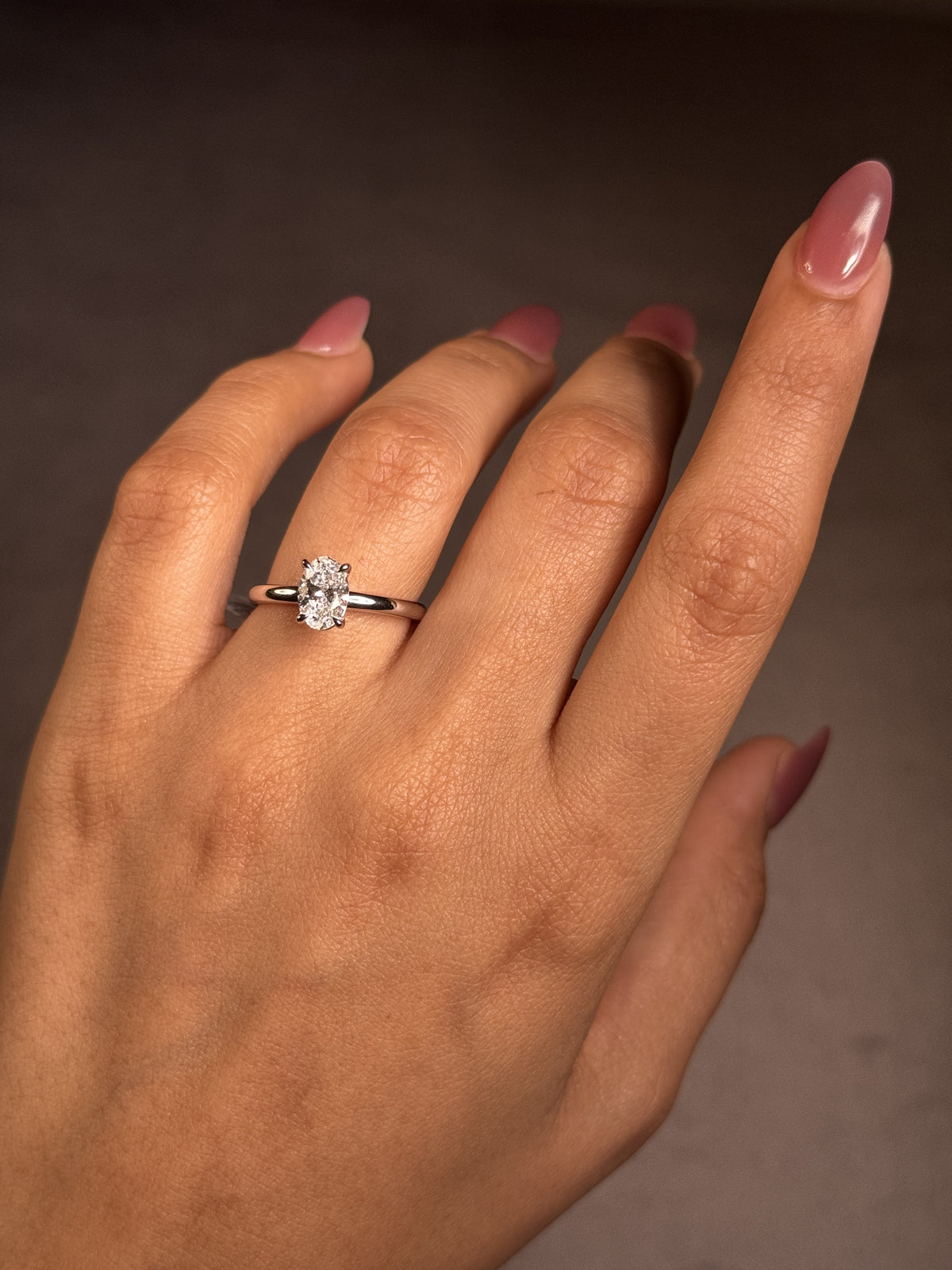Lab Grown Oval Diamond Ring in 18 Carat White Gold, T=1.00ct.