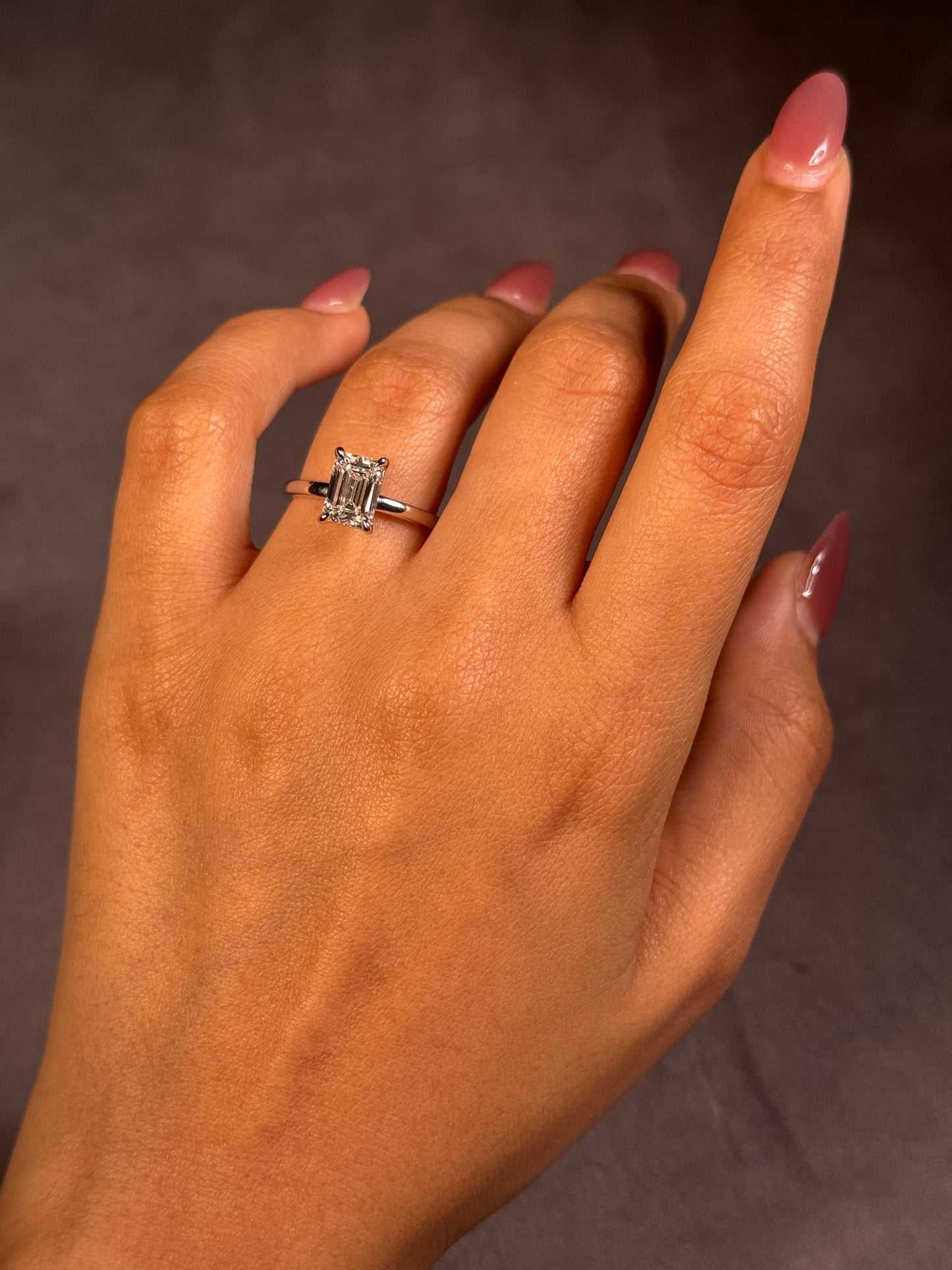 Lab Grown Emerald Cut Diamond Solitaire Ring, 18K White Gold. T=2.02ct