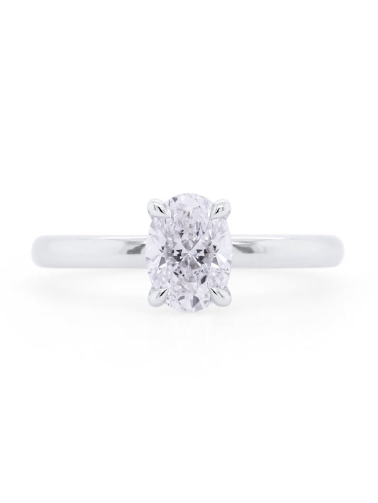 Lab Grown Oval Sue Diamond Ring in 18 Carat White Gold, T=1.00ct.