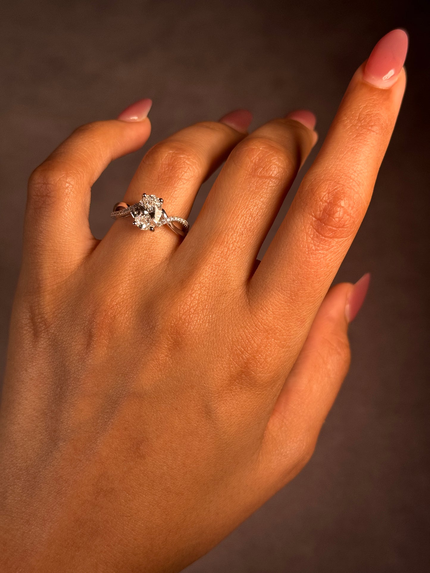 Lab Grown Oval Diamond Set Ring, 18 Carat White Gold