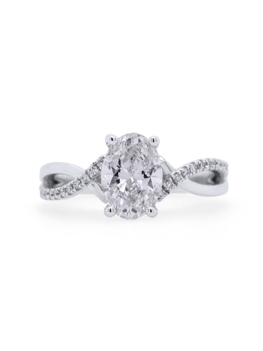 Lab Grown Oval Diamond Set Ring, 18 Carat White Gold