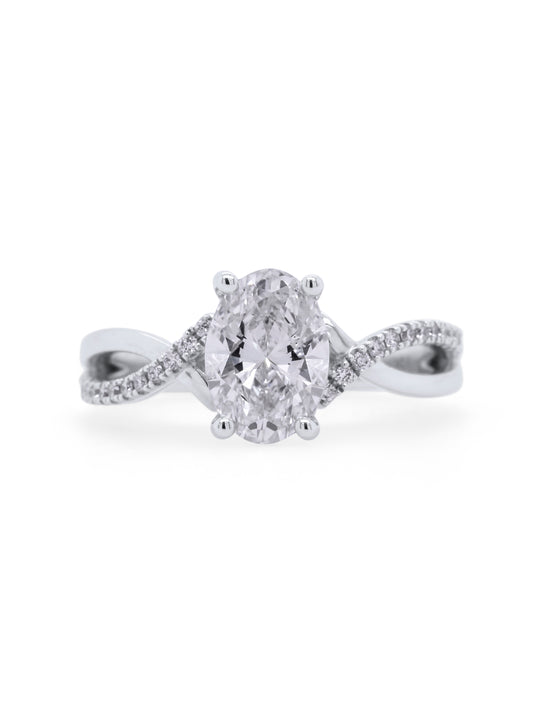 Lab Grown Oval Diamond Set Ring, 18 Carat White Gold