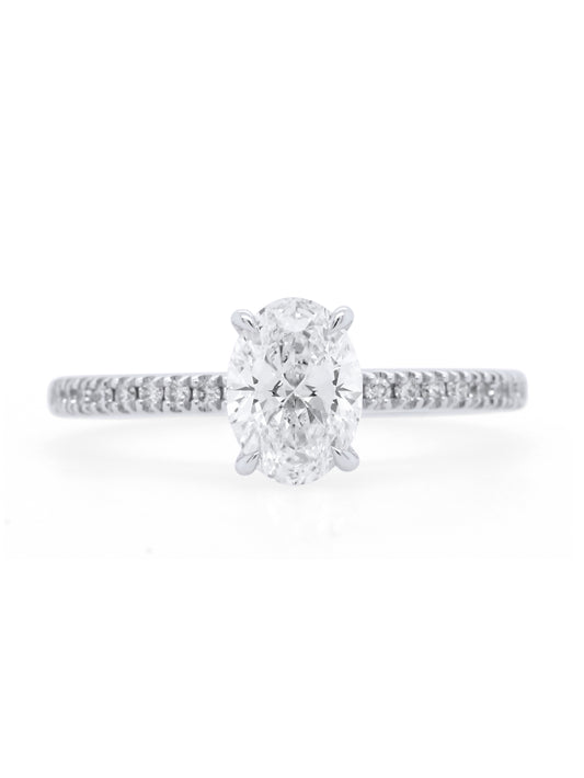 Lab Grown Oval 1.01 Carat Diamond Ring, 18 Carat White Gold